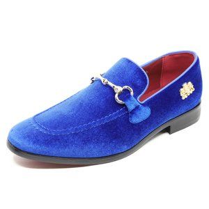 Blue Men's Vintage Velvet Designer Classic Smoking Dress Tuxedo Loafers Shoes